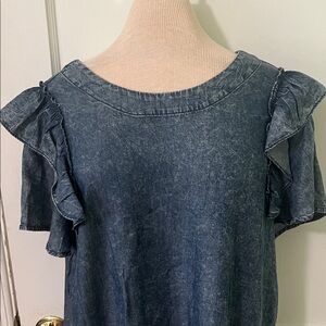 Doe & Rae Denim Blue Ruffle Blouse